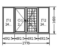 Трехстворчатое окно с 1 поворотно-откидной створкой.